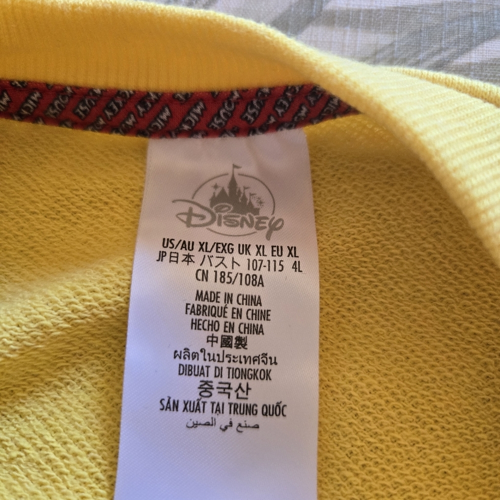 Disney Mickey Mouse Sweatshirt Yellow XL Balloon Sleeves Parks Crew Neck - Picture 8 of 9
